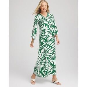 Chico's Palm-Front-Motif Beaded Knit Maxi Dress Size 1